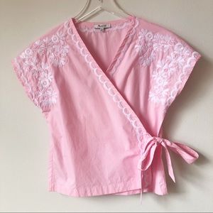 Madewell Pink Embroidered Side Tie Wrap Top